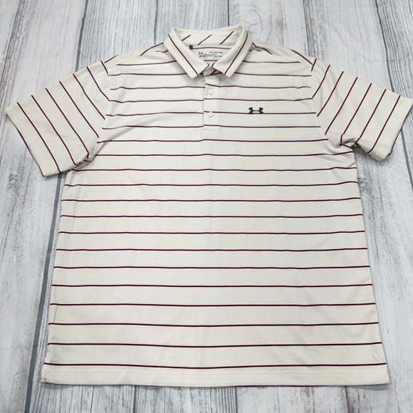 Under Armour Other - Under Armour Polo Shirt 2XL Loose Heatgear White‎ Stripe Short Sleeve Golf Mens